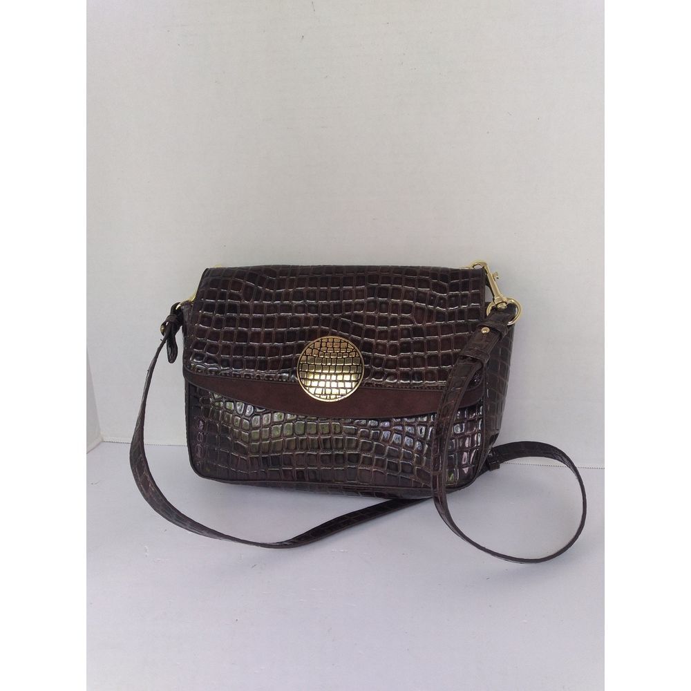Vintage Alligator Embossed Crossbody Bag Brown‎ Leather Flap Purse